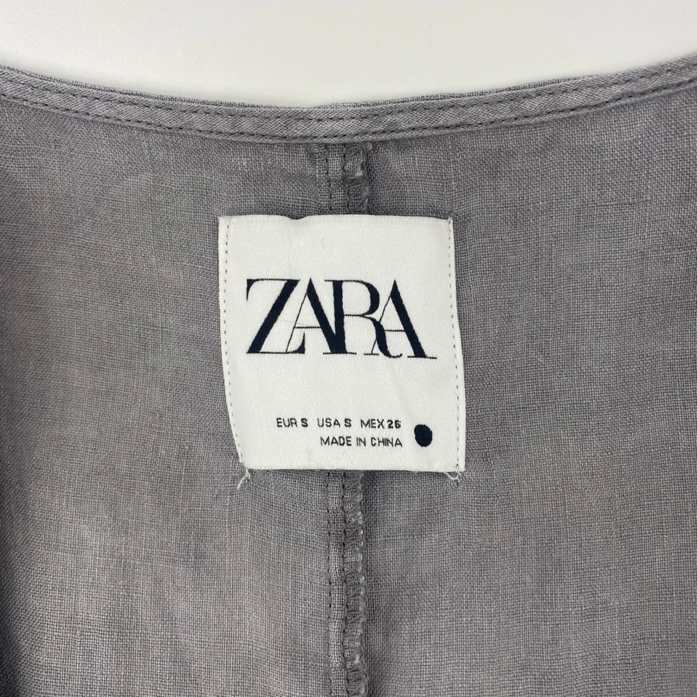 Zara Lilllian Jumpsuit Womens S Gray Linen Blend Button Front Utility Jumpsuit‎